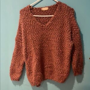 Cozy Knit V-Neck Sweater - mauve